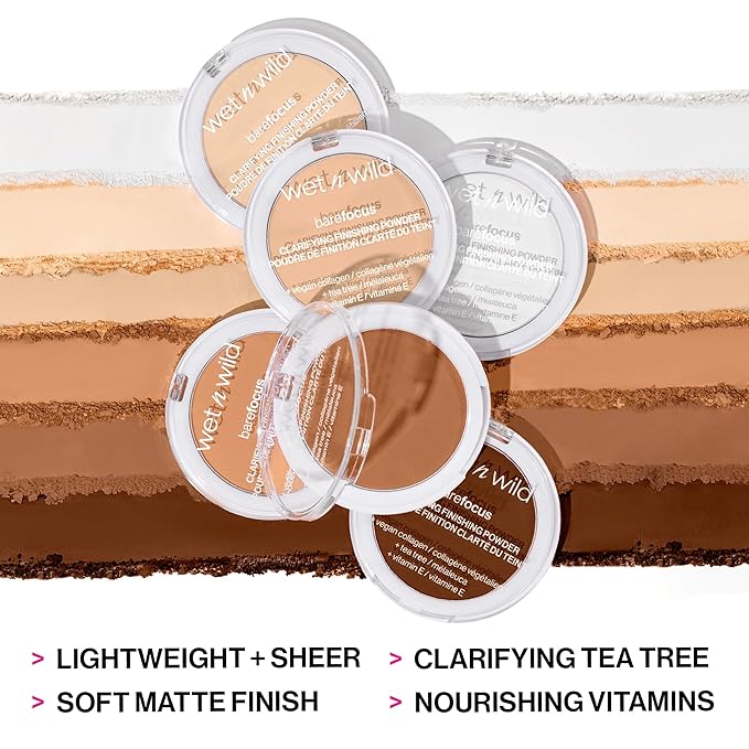 wet n wild Bare Focus Clarifying Finishing Powder Matte Pressed Setting Powder Medium-Tan and Translucent