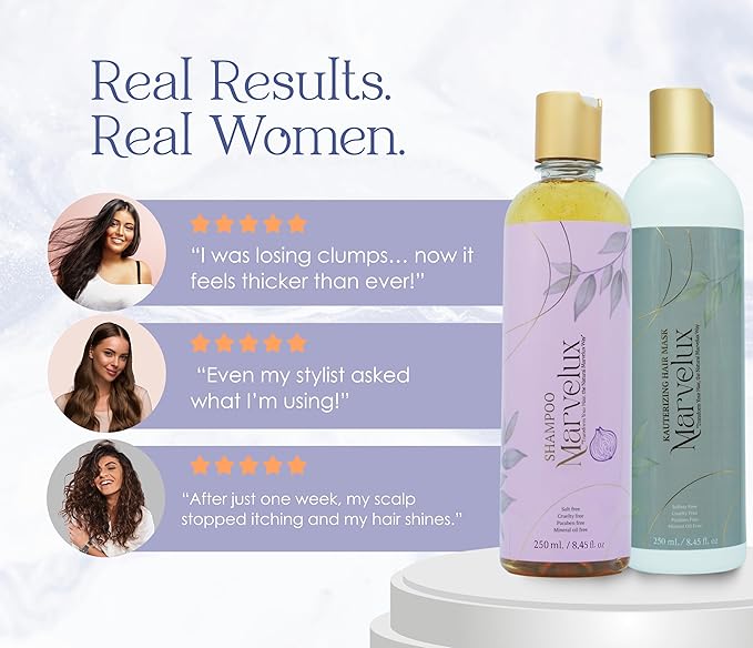 MARVELUX hair care kit with onion shampoo and cauterizing mask: complete system to strengthen hair, deep repair treatment for damaged hair, sulfate-free, growth and shine (250 ml, onion).