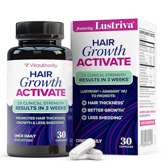 Lustriva Hair Growth Supplement for Women | Lustriva & DHT Blocker Vitamins for Thicker Fuller Locks Biotin Saw Palmetto Zinc & Copper | Reduce Shedding & Support Hair Loss for Men & Women 30 Capsules