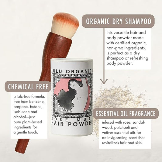 Dry Shampoo Powder for Dark, Blonde and Oily Hair, All Natural Body & Hair Powder for Women and Men, Paraben & Talc free No White Cast Synthetic Fragrance, Travel Size, Rose Musk -1oz