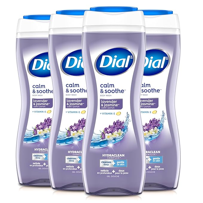 Dial Body Wash, Calm & Soothe Lavender & Jasmine Scent, 16 fl oz (Pack of 4)