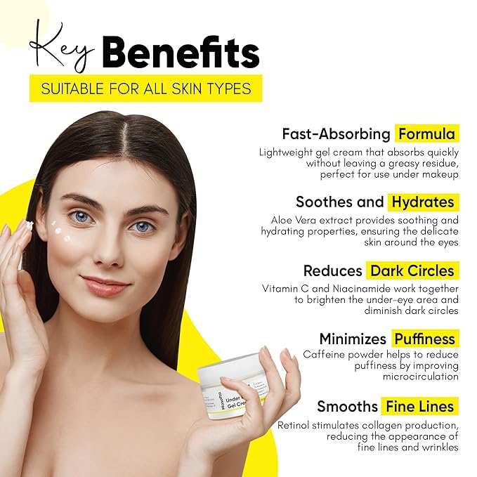 Under Eye Gel Cream with Retinol, Niacinamide, Caffeine, Vitamin C, & Aloe Vera Extract for Dark Circles, Fine Lines, and Puffy Eyes, For both Men & Women, 30ML