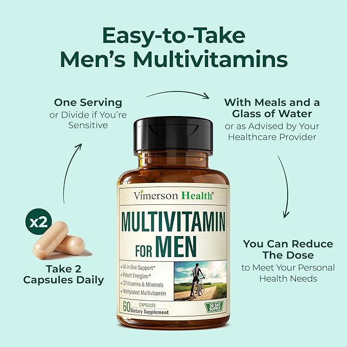 Multivitamin for Men – Methylated Mens Multivitamins & Multiminerals Capsules with Vitamin B12, A, D, C, Zinc, Magnesium & More for Complete Daily Support – High Potency Bioavailable Vitamins for Men