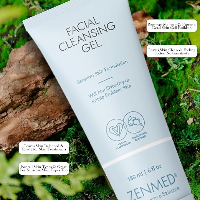 ZENMED Facial Cleansing Gel 6 oz for Women and Men - All-in-One Cleanser Face Wash | Hydrating Cleanser & Gel for Sensitive Skin | Natural, Organic Facial Wash - USA Made
