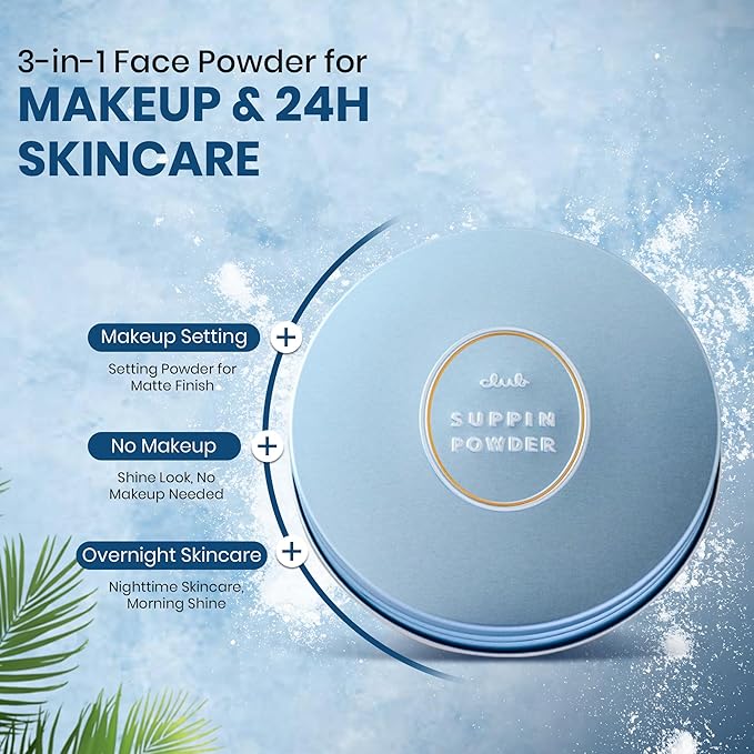 Club Suppin Translucent Setting Powder Foundation + Overnight Skincare, Finishing Powder Makeup & Face Powder for Women with Amino Acids, Shea Butter& Aloe, 24H Long-Lasting Japanese Skincare, WHITE
