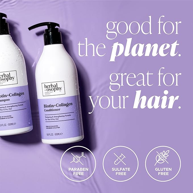 Biotin & Collagen Shampoo & Conditioner Set, Hair Growth Thickening, Repair Dry, Damaged Hair Set, Infused with Vitamin B7 & Argan Oil, Sulfate, Parabens and Gluten Free, 2 x 16.9 Fl Oz