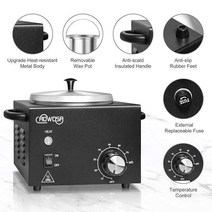 Professional Waxing Kit Wax Warmer Single Pot Wax Heater Machine for Hair Removal, Large Waxing Pot with Non-Stick Easy Clean Pot, 50 Sticks & 20 Collar, for Spa Salon Beauty Esthetician Home (Black)