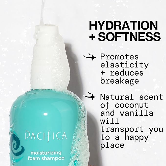 Pacifica Coconut Vanilla Moisturizing Foam Shampoo – Hydrating Foaming Shampoo for Dry, Dull or Damaged Hair, Lightweight Lather, Sulfate-Free Clean Beauty Vegan & Cruelty-Free Dermatologist Tested