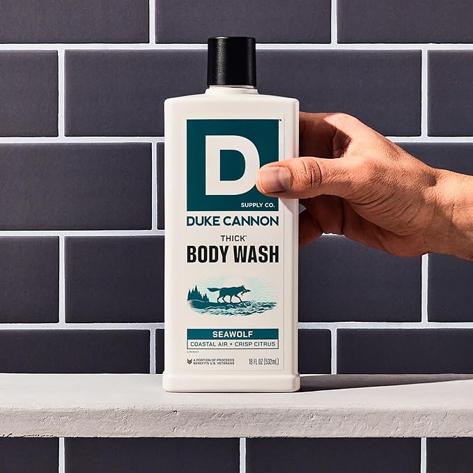 Duke Cannon Supply Co. Thick High Viscosity Body Wash – 3X Thicker, Cleansing Shower and Bath Gel, Mineral-Enriched for Men – Shower Gel – Men’s Body Scrub – Seawolf (18 oz)