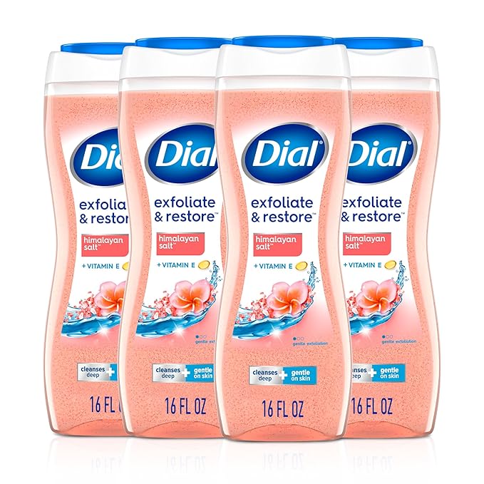 Dial Body Wash, Exfoliate & Restore Himalayan Salt, 16 Fl Oz (Pack of 4), Hydraclean Complex & Vitamin E, Gentle, Leaves Skin Feeling Nourished, Dermatologist-Tested, No Parabens & Sulfates