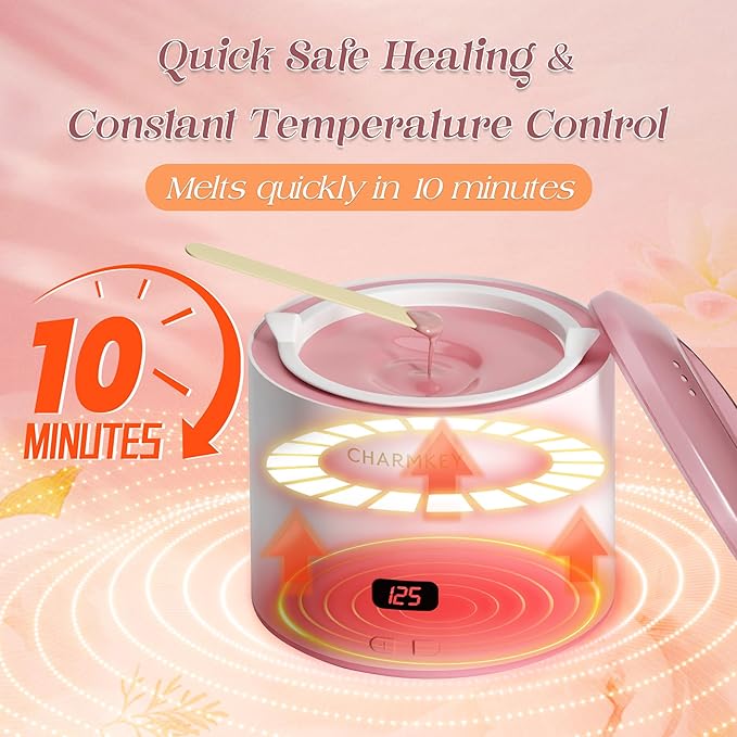 CHARMKEY Hair Removal Waxing Kit for Women, Digital Display Wax Warmer for Face, Eyebrow, Bikini, Body, Wax Machine with 200g Hard Wax Beads, Waxing Heater with 16.9oz Silicone Bowl at Home