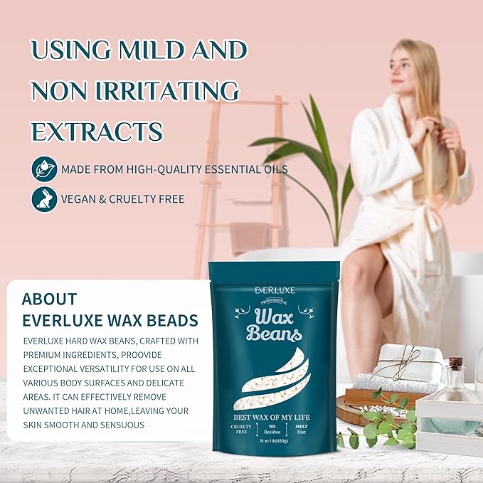 Wax Beads, 1LB Hard Wax Beans for Hair Removal Sensitive Skin, Hard Wax Perfect for Full Body, Brazilian Hard Wax Beads for Bikini waxing