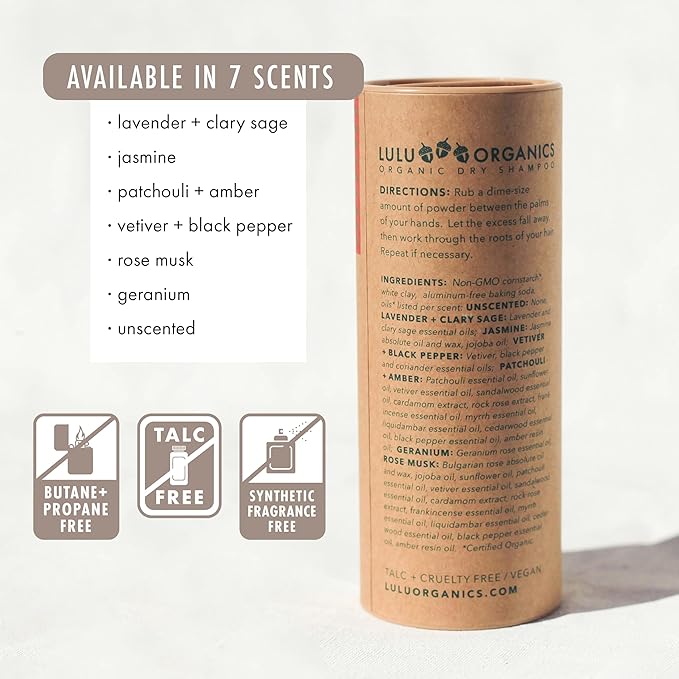 Non-Aerosol Dry Shampoo Powder with Hair Brush for Dark, Blonde and Oily Hair, All Natural Organic Body Powder, Paraben & Talc free No White Cast Synthetic Fragrance, Lavender & Clary Sage - 4oz