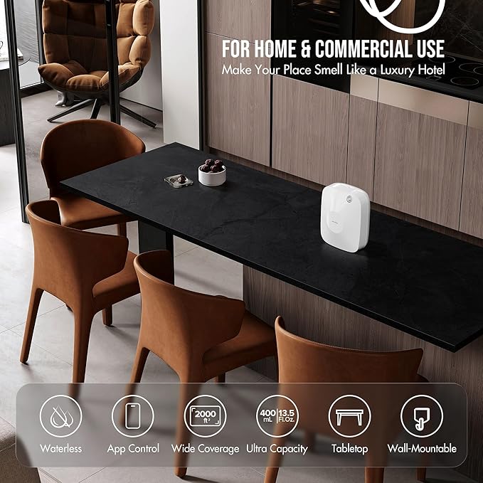 Airversa Smart Scent Air Machine with 400mL Capacity Up to 2000 sq ft Waterless Diffuser for Essential Oils for Home and Commercial Spaces, Aromatherapy Scent Diffuser for Large Rooms, White ANA