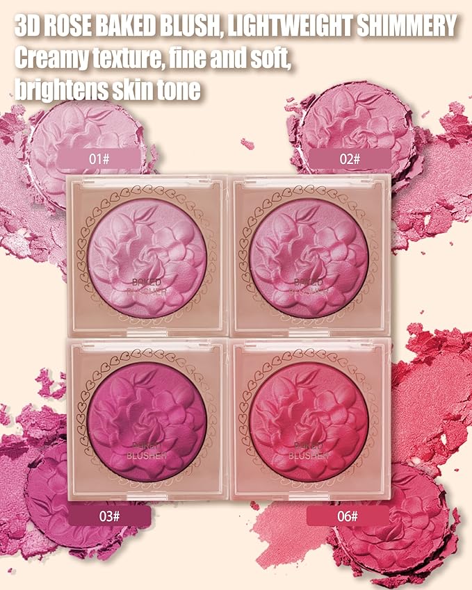 Baked Powder Blush, Lightweight Shimmery Highlight Blusher for Cheeks, Silky Smooth and Blendable Powder Blush Palette, Long-lasting All-Day Face Enhancing Makeup Color, Makeup Gift for Women Girls-03