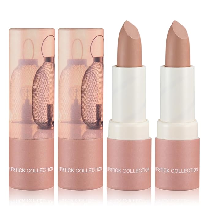 2PCS Matte Nude Lipstick Set Velvet Lip Gloss Nude Lip Stain Paper Tube Lipsticks Non-Stick Cup Waterproof Long Lasting Matte Lipstick for Women Daily Professional Lip Makeup