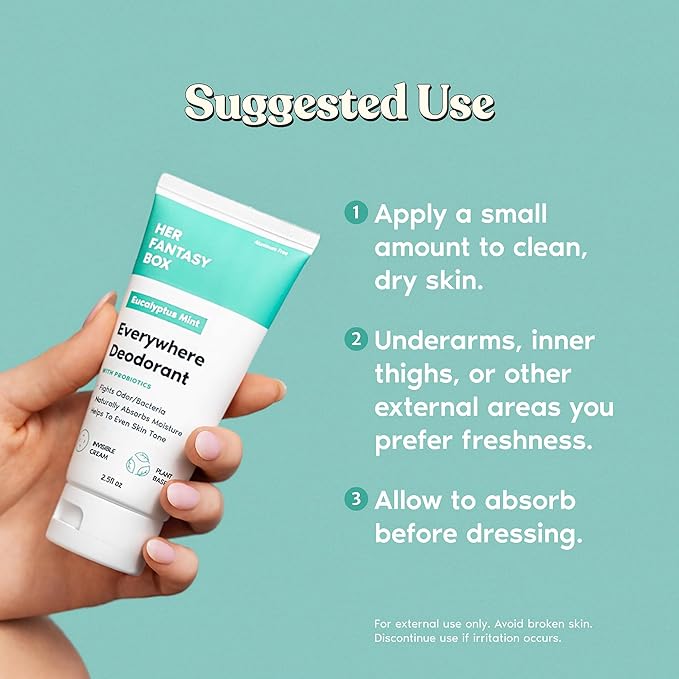 Her Fantasy Box | Everywhere Deodorant | with Probiotics - Mint Scent | Aluminum-Free, Naturally Absorbs Moisture | Fights Odor & Bacteria | Skin-Improving Formula