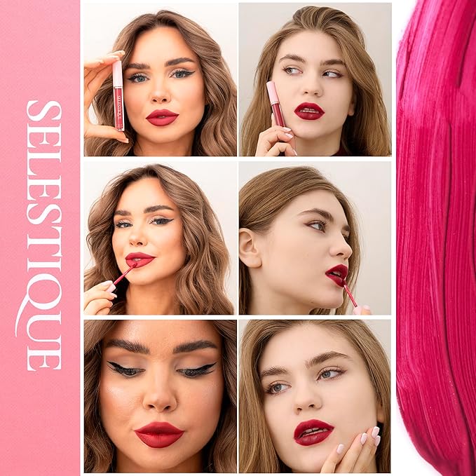 Matte Liquid Lipstick For Women, Set of 6 Colors from Nude to Dark Red, Waterproof Matte Lipstick Long Lasting, Non-Sticky and Fade-Resistant Formula – Lip Makeup Kit for Long Lasting Style, 6 pcs