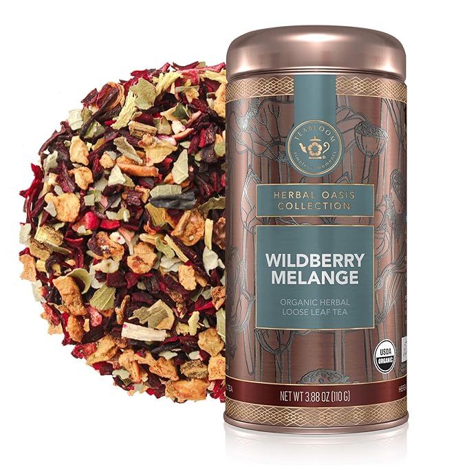 Teabloom Organic Herbal Tea, Wildberry Mélange Loose Leaf Tea, Berry Flavor Herbal Tea, USDA Organic Certified and Kosher Certified Fruit Tea Blend, 3.88 oz/110 g Canister Makes 35-50 Cups