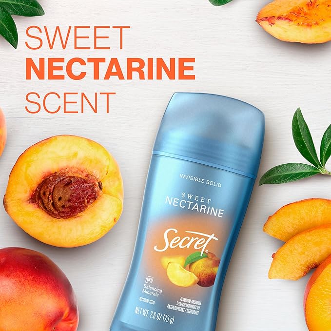 Secret Fresh Antiperspirant Deodorant for Women, 72hr Breathable Sweat & Odor Protection, Instant Freshness & Gentle, PH Balancing Minerals, Clear Gel, Sweet Nectarine Scent, 2.6 oz
