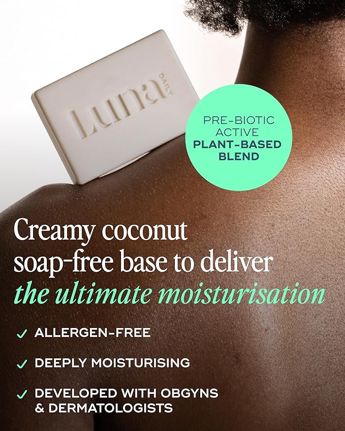 Luna Daily Soap-Free Bar | Natural pH-Balanced Cleanser for Sensitive Skin | Replaces Body Wash and Shaving Cream | Moisturizing Shea Butter & Coconut Oil Formula for Feminine Care,125 g