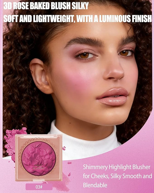Baked Powder Blush, Lightweight Shimmery Highlight Blusher for Cheeks, Silky Smooth and Blendable Powder Blush Palette, Long-lasting All-Day Face Enhancing Makeup Color, Makeup Gift for Women Girls-03