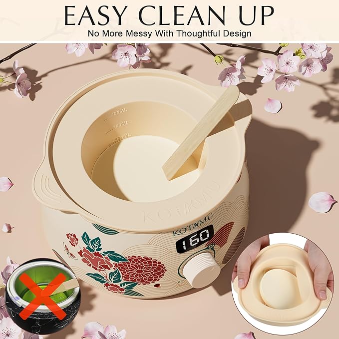 KOTAMU Waxing Kit for Women & Men, Wax Warmer for Hair Removal, Digital Wax Kit with Silicone Pot，Ideal for Face Eyebrow Arm Legs Armpit &Sensitive Skin, Lucum Waxing Machine for Home Salon Use
