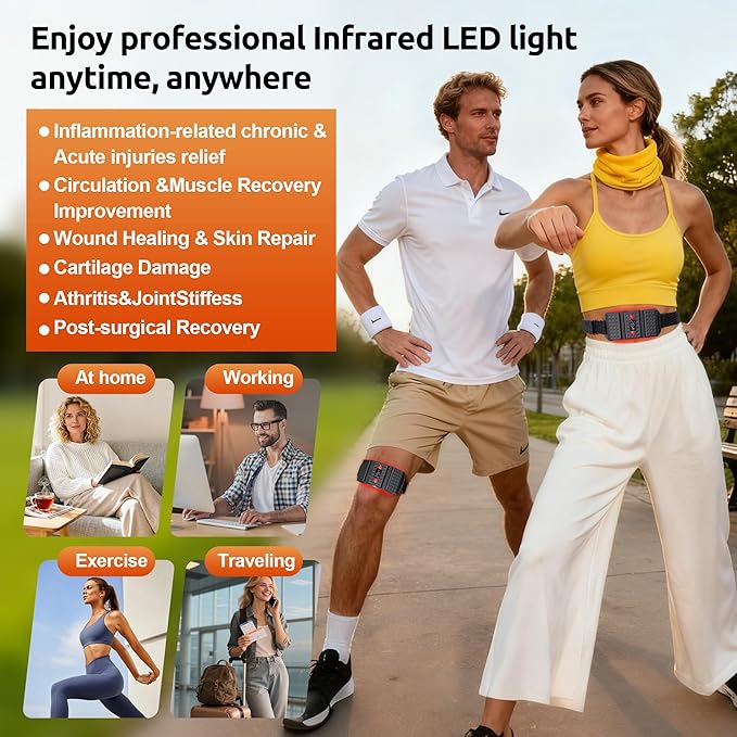 Red Light Therapy Belt, LED 660nm & 850nm Near Infrared Light for Muscle Recovery, Pain Relief, Wearable Wrap –Inflammation, Joint Health & Mobility - Portable & Hands-Free
