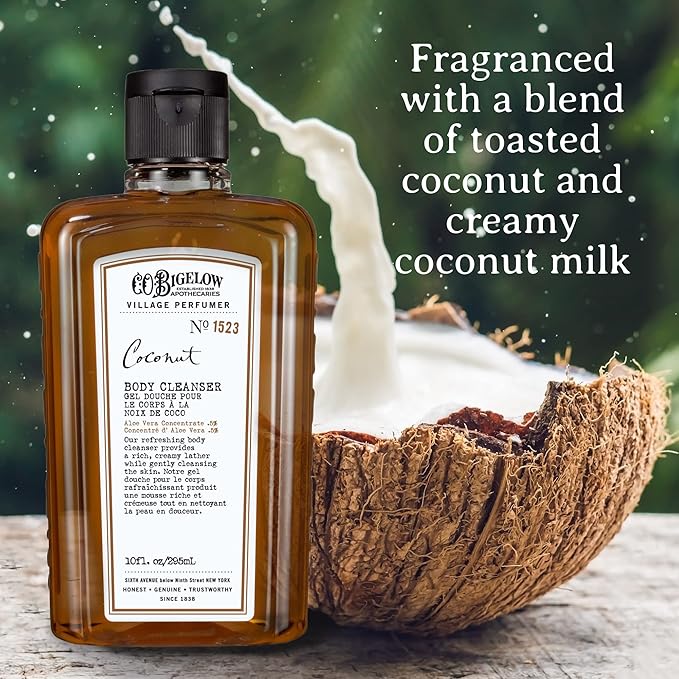 C.O. Bigelow Coconut Body Wash, Village Perfumer Moisturizing Body Wash with Aloe Vera, 10 Fl Oz