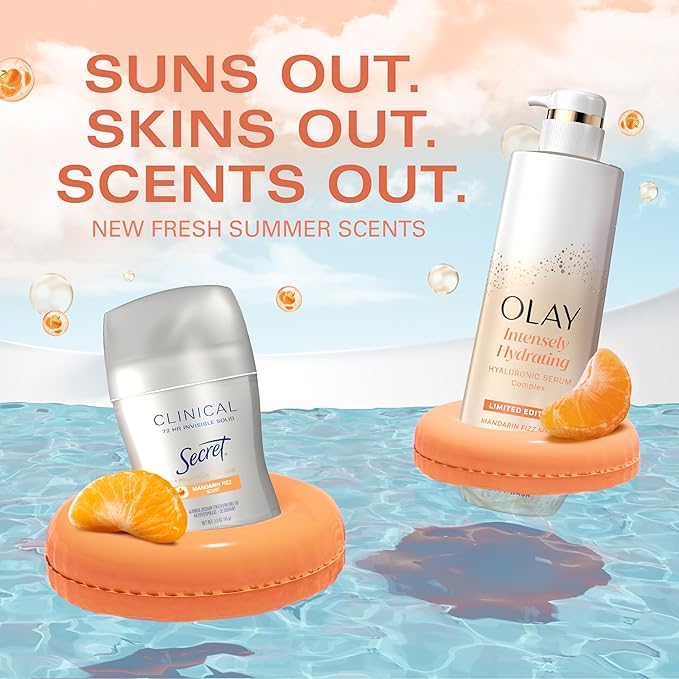 Secret Clinical Strength Antiperspirant Deodorant for Women, 3X Stress Protection, 72hr Sweat & Odor Protection, Pro-Hyaluronic Acid, Invisible Solid, Mandarin Summer Fizz Scent, 1.6 oz