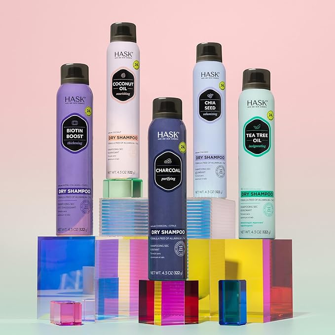 HASK Charcoal Purifying Dry Shampoo – Absorbs Oil, Purifies & Detoxifies Hair, Extends Time Between Washes, No Sulfates or Parabens, Cruelty-Free – 8.1oz