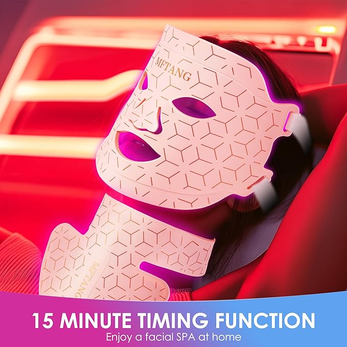 Red Light Therapy for Face and Neck, 7 Colors Led Light Therapy Silicone Facial Mask - Birthday, Christmas, Mothers Day, Valentines Day, Self Care Gifts for Her Women Mom Best Friend Wife (Pink)