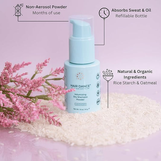 Dry Shampoo Powder | Non-Aerosol | Natural & Organic | Jumbo Size | Made in USA, No Benzene, Vegan, Cruelty Free, For All Hair Colors, Talc Free | Lavender Oil Scent | 1.6 Ounce-Sustainable Packaging