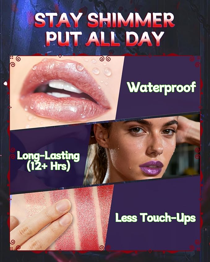 Glitter Metallic Shimmer Lipstick, Hot Pink Lipstick Long Lasting, Diamond High Pigmented Shiny Metallic Lip Stick, Non-sticky Sparkly Lipsticks for Women Christmas Makeup-06 Hot Pink