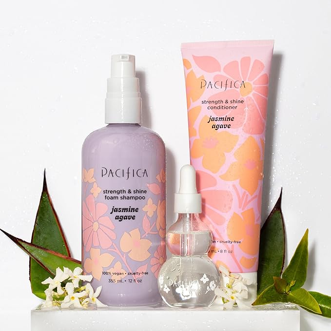 Pacifica Jasmine Agave Strength & Shine Foaming Shampoo – Repairing Foam Shampoo for Dry, Damaged or Bleached Hair, Deep Clean & Glossy Finish, Clean Beauty Vegan & Cruelty-Free Dermatologist Tested