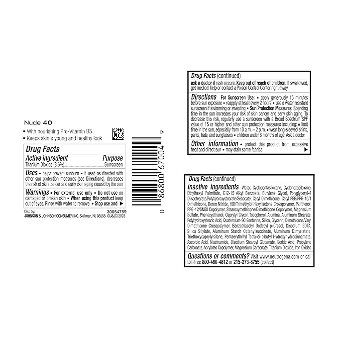 Neutrogena Healthy Skin Liquid Foundation Makeup with Broad Spectrum SPF 20 Sunscreen, Lightweight, Medium Coverage Makeup with Sunscreen and Pro-Vitamin B5, Nude 40, 1 fl. oz