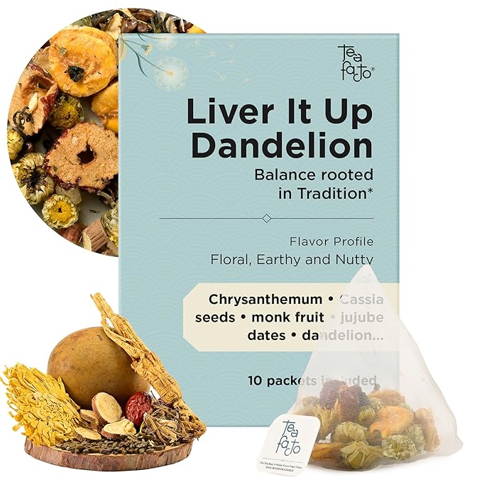 Tea Facto Liver It Up* Dandelion Tea Bags with Cassia Seeds, Ginseng, Licorice Roots, Red Date - Natural Ingredients, Zero Added Sugar, Zero Caffeine - 10 Count