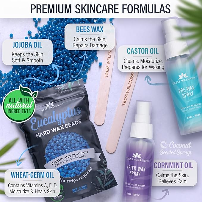 Tress Wellness Wax Beads - Safe for Skin - Dermatologically Tested - At-Home Kit for Bikini, Brazilian & Full Body - Variety 1.3lb