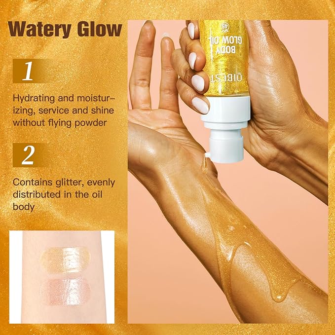 60ml Shimmer Body Oil – Illuminating Sunscreen SPF 30 Body Glow Oil with Radiant glitter, Lightweight Moisturizer for Highlighted Skin, Non-Greasy, Water-Resistant Summer Glow Enhancer (02# RoseGold)