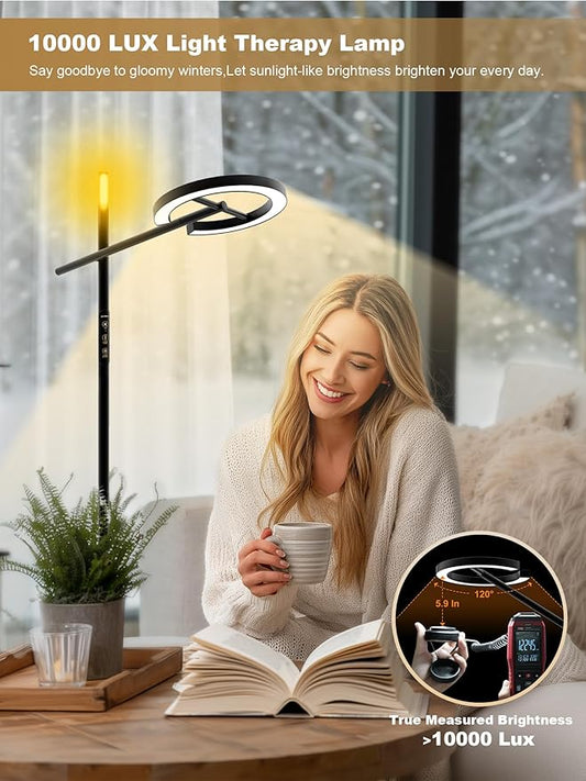 GLOWRIUM Smart Wake Up Light Therapy Lamp with App, 10000 Lux Full-Spectrum Happy Therapy Light, UV-Free Sun Lamp, Circadian Rhythm, Remote, Timer, Cozy Light Settings for Winding Down