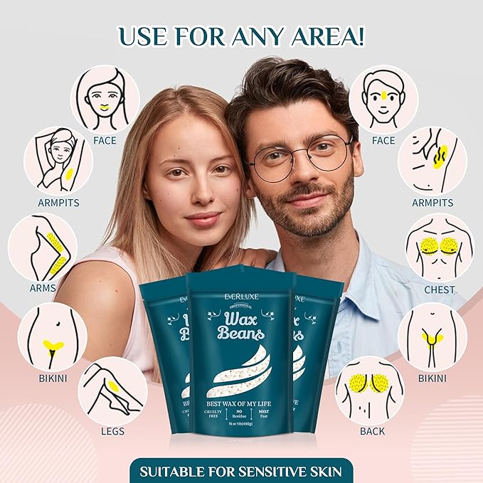 Wax Beads, 1LB Hard Wax Beans for Hair Removal Sensitive Skin, Hard Wax Perfect for Full Body, Brazilian Hard Wax Beads for Bikini waxing