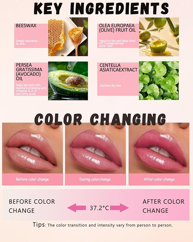 PH Color Changing Lipstick, Waterproof Temperature Color Change Lip Balm, Multi-Use Lip and Cheek Tinted Lip Gloss, Long-Lasting Hydrating Moisturizing Lip Tint,Festival Makeup Gift for Women-03 Peach