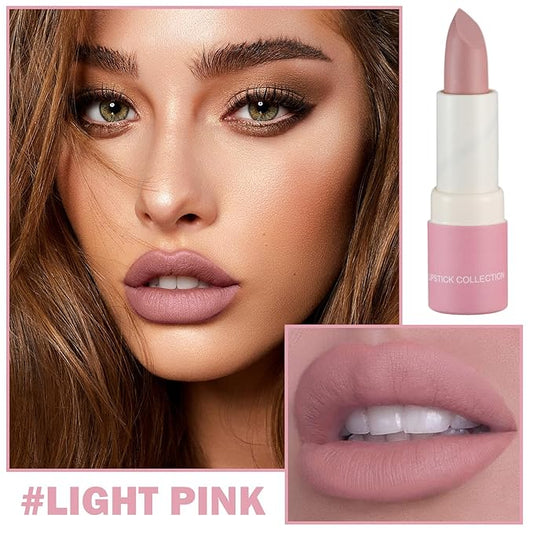Matte Nude Lipstick Silky Velvet Lip Gloss Nude Lip Stain Paper Tube Lipsticks Non-Stick Cup, Waterproof Long Lasting Matte Lipstick for Women Daily Professional Lip Makeup-04 Light Pink
