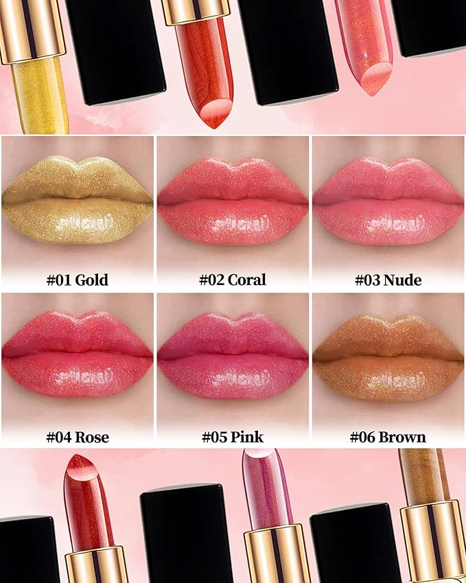 Metallic Pink Color Changing Shimmer Lipstick for Women,3D Shine High Impact Long Lasting Hydrating Transfer Proof Lipstick,Creamy Matte Non Sticky Plumping Lip Gloss,Full Coverage Lip Color Makeup 05
