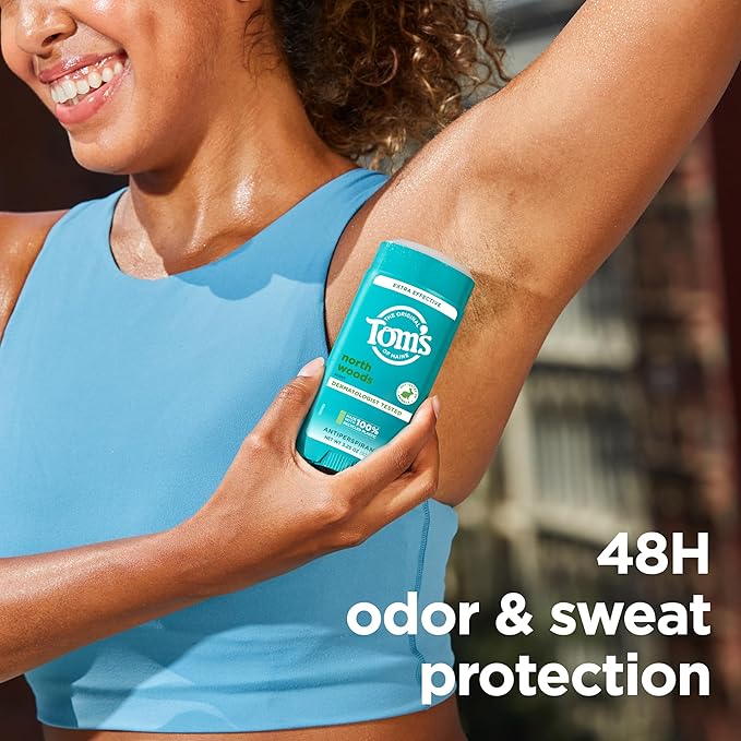 Tom’s of Maine North Woods Antiperspirant Deodorant for Men and Women, 48 HR Odor & Sweat Protection, Patchouli and Lavender Scent, 3.25 oz, 2-Pack