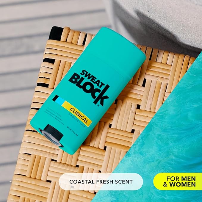 SweatBlock Clinical Strength Deodorant and Antiperspirant for Men and Women Coastal Fresh Scent 2 Pack 48 Hour Protection Against Odor and Excessive Sweat Ideal for Active Lifestyles and Daily Use