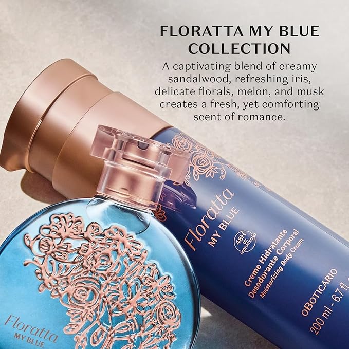 O BOTICARIO Floratta My Blue Eau de Toilette, Long-Lasting, Woody Floriental Fragrance Perfume for Women, 2.5 Ounce