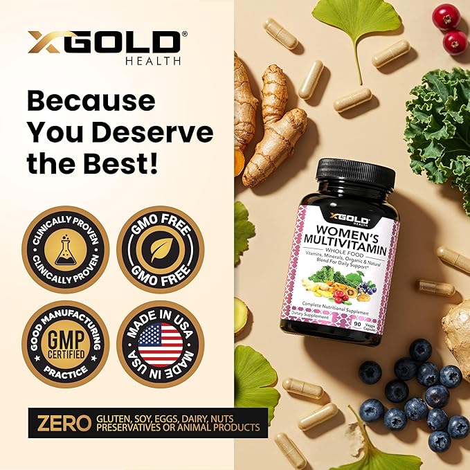 Vegan Women's Daily Multivitamin 50 Plus with Organic WholeFood Based Natural Ingredients, Ginger, Maca, Multi-Vitamin B Complex & More - Energy Support, Immune System Booster -90 Capsules