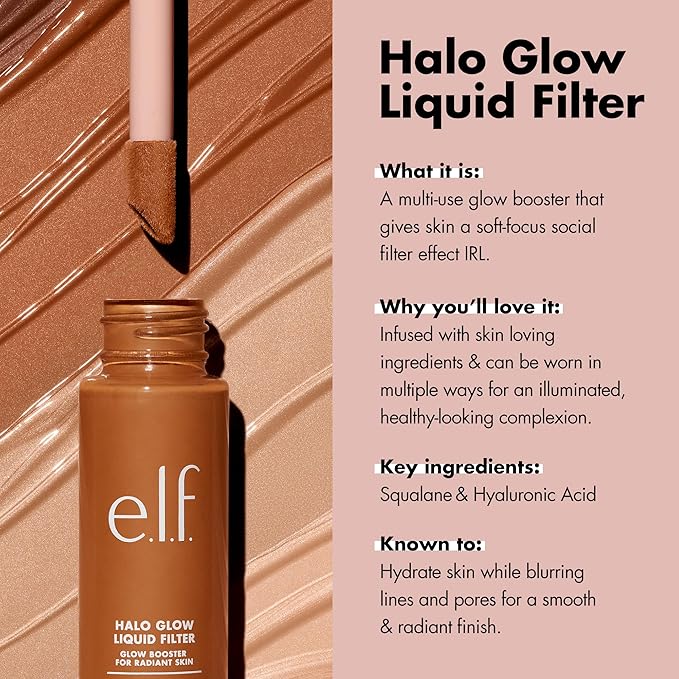 e.l.f. Halo Glow Liquid Filter, Complexion Booster For A Glowing, Soft-Focus Look, Infused With Hyaluronic Acid, Vegan & Cruelty-Free, 5.5 Medium/Tan