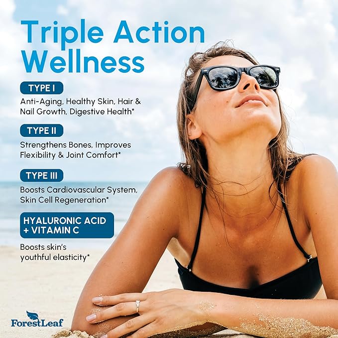 ForestLeaf Multi Collagen Pills - Collagen Men & Collagen Women - Hydrolyzed Collagen Supplements with Vitamin C & Hyaluronic Acid - Collagen Capsules for Hair, Skin & Nails (240 Peptide Capsules)